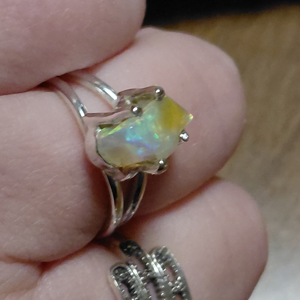 Silver Tumbled Ethiopian Opal Ring - Picture 5 of 12